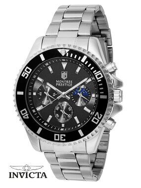 $99 Montres Prestige X Invicta Men's Black Silver 42mm Steel Watch New NIB